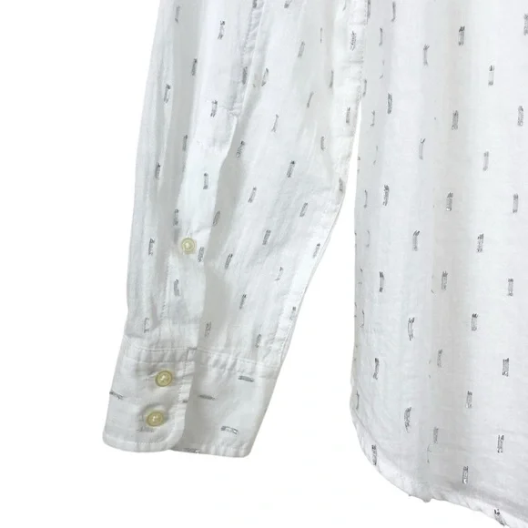 Gap Fitted Boyfriend White Button Down Silver Metallic Clip Dot Shirt Size M - Picture 9 of 14